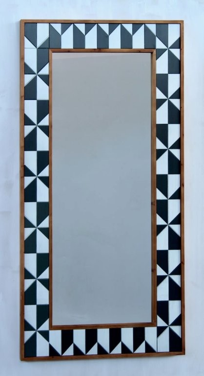 Large Black & White Geometric Wooden Mirror